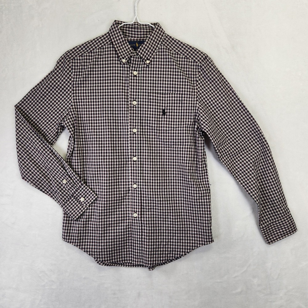 Ralph Lauren Kids Gingham‎ Button Down Shirt Boys Size L 14-16 Long Sleeve
